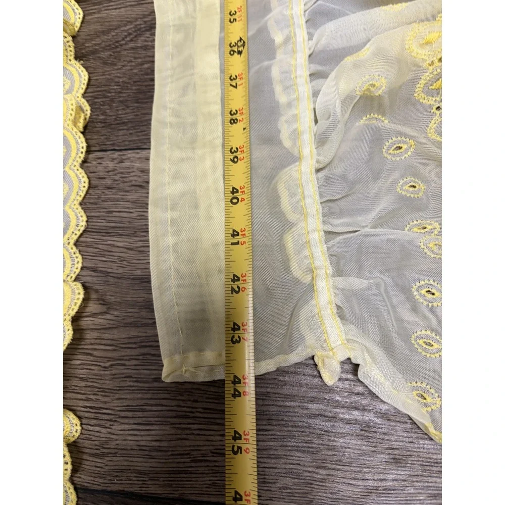 Yellow Ruffled Sheer Window Curtains‎ Set Valances Swags Embroidered Country